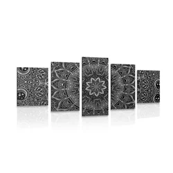 5-delna slika orientalska Mandala v črnobeli izvedbi - 200x100