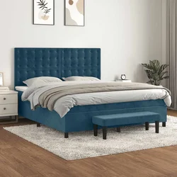 Box spring postelja z vzmetnico temno modra 180x200 cm žamet