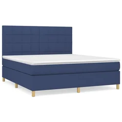 Vidaxl Box spring postelja z vzmetnico modra 160x200 cm blago