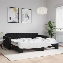 Dnevni krevet na razvlačenje crni 90 x 200 cm baršunasti