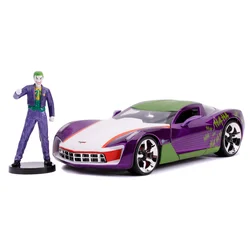 Avtomobilček DC Chevy Corvette Stingray 2009 Jada kovinski z odpirajočimi elementi in figurica Joker dolžina 20 cm 1:24