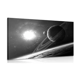 Slika planet v vesolju v črnobeli izvedbi - 150x100