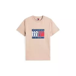 Tommy Jeans Majica  modra / svetlo rjava / rdeča / bela