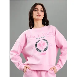 Sinsay - Pamučna crewneck dukserica sa vezom - begonija