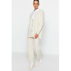 Trendyol Stone Pearl Buttoned Cardigan-Pants Knitwear Bottom-Top Set