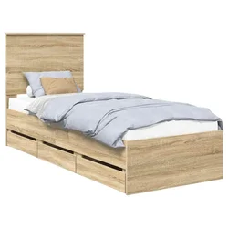 Vidaxl Konstrukcija postelje s predalom Sonoma hrast 75 x 190 cm