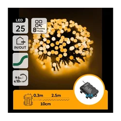 Aigostar - LED spoljni božićni niz 25xLED/8 režima 3xAA 2,8m IP44 topla bela