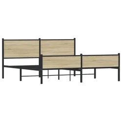 Vidaxl Kovinski posteljni okvir brez vzmetnice sonoma hrast 160x200 cm