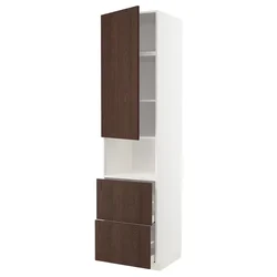 METOD/MAXIMERA Visoka omara za mv pečico+1 vr/2 pr, bela/Sinarp rjava, 60x60x240 cm