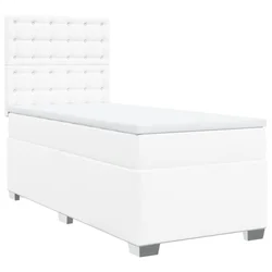 Vidaxl Box spring postelja z vzmetnico bel 90x190 cm umetno usnje