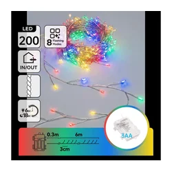 Aigostar - LED božićna girlanda za spoljašnju upotrebu, 200 LED, 8 funkcija, 3xAA, 6,3 m, IP44, višebojna