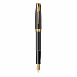 PARKER Naliv pero Sonnet Matte Black Lacquer - 1931517 Crna/Zlatna, Srednje tanki vrh (Medium), Plavo mastilo, 1 kom