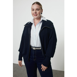 Trendyol Curve Navy Blue Turn-down Collar Zippered Crop Knitwear Cardigan