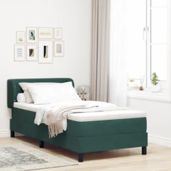 vidaXL Box Spring postelja z vzmetnico temno zelena 90x190 cm, žamet