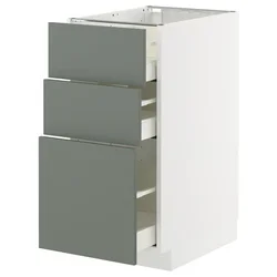 METOD / MAXIMERA Podni element s 3 fioke, bela/Nickebo mat sivozelena, 40x60 cm