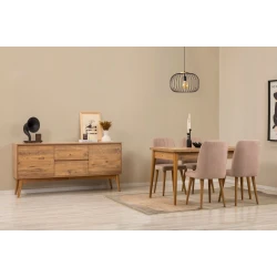 HANAH HOME Vina 01 1005 Atlantic Pine Cream (Produžni trpezarijski sto, stolice i konzola (6 komada))