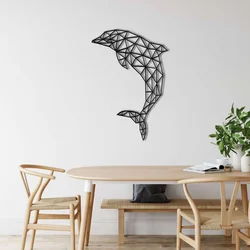 WallXpert metalni zidni ukras 5043, geometrijski delfin u skoku, 45 x 32 cm, crni
