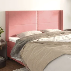 vidaXL Vzglavje z ušesi roza 203x16x118/128 cm žamet