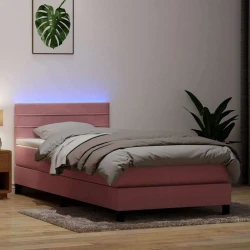 Box Spring krevet s madracem i LED ružičasti 80 x 220 cm baršunasti