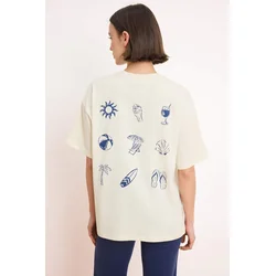 Trendyol Majica modra / naravno bela