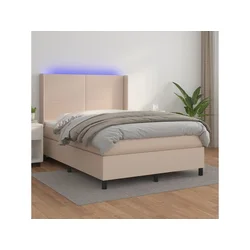 Krevet box spring madrac LED cappuccino 140x190cm umjetna koža