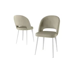 Hanah Home set trpezarijskih stolica Pane 2 kom, krem tkanina Babyface, bele metalne noge