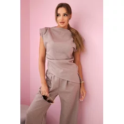 Kesi Włoski Set asymmetrical blouse + pants beige melange