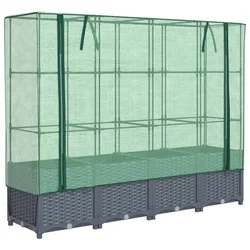 Povišena gredica s pokrovom za staklenik izgled ratana 160x40x138 cm