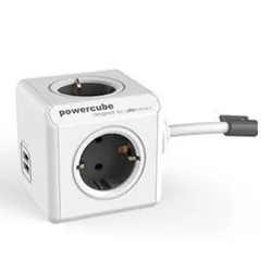 ALLOCACOC PowerCube Extended USB 4xSchuko + dual USB, kabl duž.1,5m - 1402/DEEUPC  4, 1,5m, Bela/crna