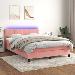 Krevet box spring s madracem LED ružičasti 140x190cm baršunasti
