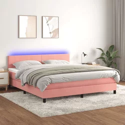 Vidaxl Box spring postelja z vzmetnico LED roza 160x200 cm žamet