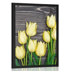 Plakat rumeni tulipani na lesenem ozadju - 30x45 no frame