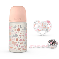 Suavinex Set Flašica 270Ml + Varalica 0/6M + Klipsa Roze Memory