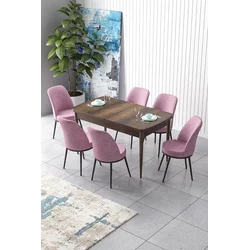 Hanah Home Set Trpezarijski sto i 6 stolica Zen, Roze-braon