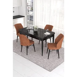 Hanah Home trpezarijski set Eva, sto na razvlačenje i 4 stolice, ploča u dekoru crnog mermera, terakota tkanina Babyface
