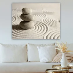 WallXpert slika na platnu 104776397_70100, zen kamenje na pesku sa kružnim šarama, 70 x 100 cm