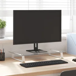 Stalak za monitor bijeli 60 x 35 x 8 cm kaljeno staklo i metal