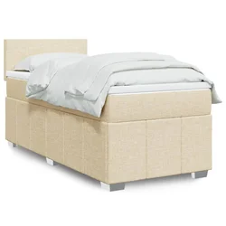 vidaXL Box spring postelja z vzmetnico krem 90x200 cm blago