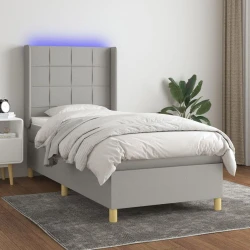 Krevet box spring s madracem LED svjetlosivi 90x190 cm tkanina