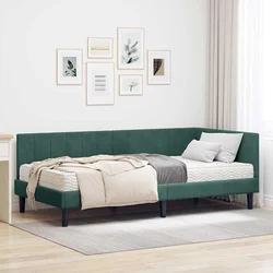 Kutni krevetni okvir s madracem 2 pcs Zelena Baršun