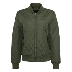 Womens Diamond Quilt Nylon Jacket Olive