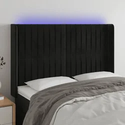shumee LED posteljno vzglavje črno 147x16x118/128 cm žamet