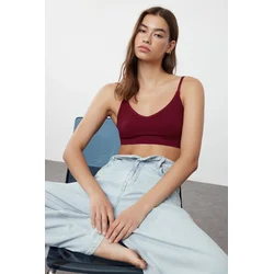 Trendyol Burgundy Seamless Rope Strapless Bralette Knitted Bra