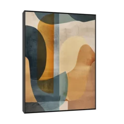 Canvas Slika na platnu Oker i plava apstraktna kompozicija 30x40cm, Sa ramom, Crni