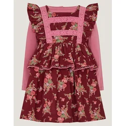 Monsoon Children Komplet majica i haljina za decu, Bordo-roze