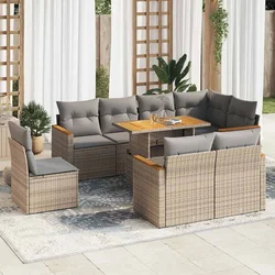 9-dijelni set vrtnih sofa s jastucima bež od poliratana bagrem