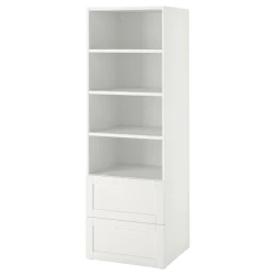 SMASTAD / PLATSA Biblioteka, bela s okvirom/s 2 fioke, 60x57x181 cm