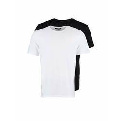 Trendyol Black and White Basic Slim Fit 100% Cotton 2-Pack Short Sleeve T-Shirt