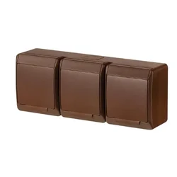 HERMES Trojna vtičnica 3x2P+Z IP44 rjava 0323-06