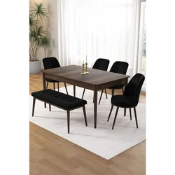 Hanah Home trpezarijski set Pir, sto, 4 stolice i klupa, ploča u dekoru drveta Baroque, crna tkanina Babyface